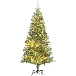 vidaXL Kunstkerstboom met 300 LED's kerstballen en sneeuw 180 cm