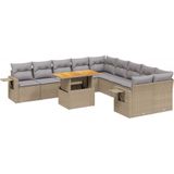 vidaXL 11-delige Tuinset met kussens poly rattan beige