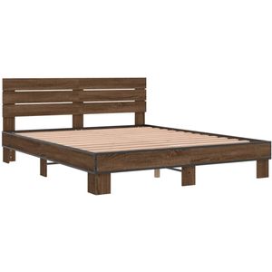 vidaXL Bedframe bewerkt hout metaal bruin eikenkleur 150x200 cm