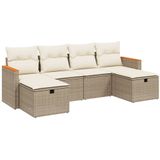 vidaXL 6-delige Loungeset met kussens poly rattan beige