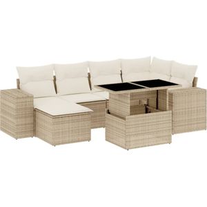 vidaXL 7-delige Loungeset met kussens poly rattan beige