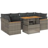 vidaXL - 6-delige - Loungeset - met - kussens - poly - rattan - acacia - grijs