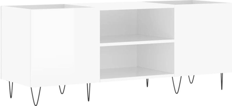 VidaXL Platenkast 121x38x48 cm - Bewerkt Hout - Hoogglans Wit