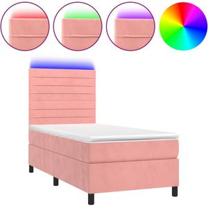 vidaXL Boxspring met matras en LED fluweel roze 100x200 cm