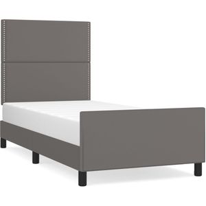 vidaXL Bedframe met hoofdbord kunstleer grijs 90x190 cm