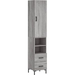 vidaXL Hoge kast 34,5x34x180 cm bewerkt hout grijs sonoma eikenkleurig