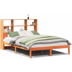 vidaXL Bed met boekenkast zonder matras grenenhout wasbruin 120x190 cm