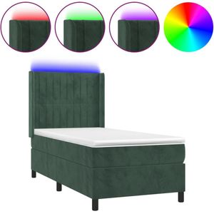 vidaXL Boxspring met matras en LED fluweel donkergroen 90x190 cm