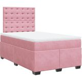 vidaXL Boxspring met matras fluweel roze 120x190 cm