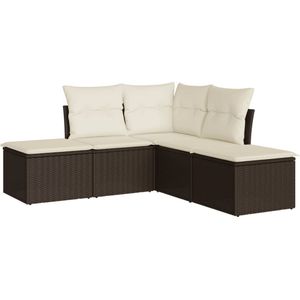 vidaXL 5-delige Loungeset met kussens poly rattan bruin