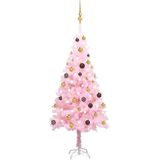 vidaXL Kunstkerstboom met verlichting en kerstballen 150 cm PVC roze