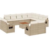 vidaXL 13-delige Loungeset met kussens poly rattan beige