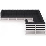vidaXL 9-delige Loungeset met kussens massief grenenhout wit