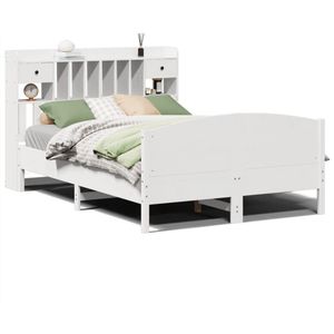 vidaXL Bed met boekenkast zonder matras grenenhout wit 150x200 cm