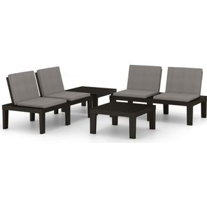 vidaXL 4-delige Loungeset met kussens kunststof grijs