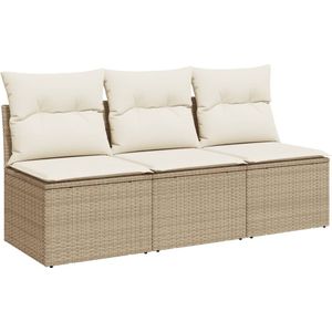 vidaXL Tuinbank 3-zits met kussens poly rattan beige