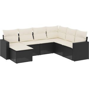 vidaXL 7-delige Loungeset met kussens poly rattan zwart