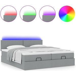 vidaXL Ottoman bed met matrassen en LED's 200x200cm stof lichtgrijs