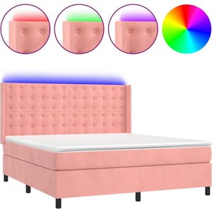 VidaXL Boxspring met Matras en LED Fluweel Roze 160x200 cm