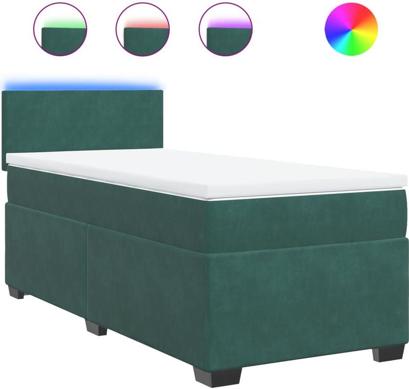 vidaXL - Boxspring - met - matras - fluweel - donkergroenx200 - cm
