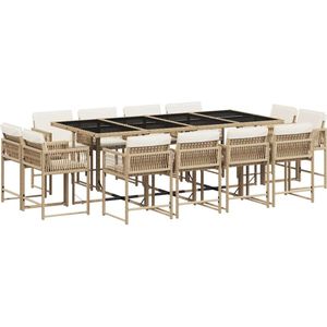 vidaXL 13-delige Tuinset met kussens poly rattan beige
