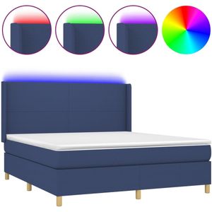 vidaXL Boxspring met matras en LED stof blauw 160x200 cm