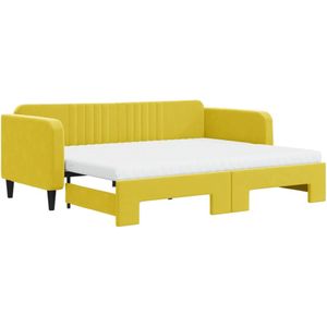 vidaXL-Slaapbank-onderschuifbed-en-matrassen-90x200-cm-fluweel-geel