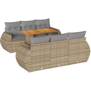 vidaXL 7-delige Loungeset met kussens poly rattan beige
