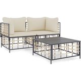 VidaXL Loungeset 3-delig met Kussens - Poly Rattan Antracietkleurig