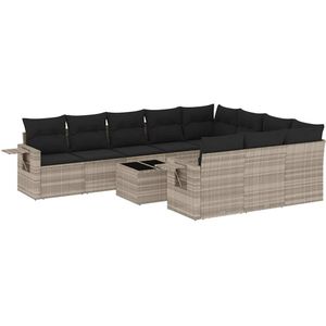 vidaXL 11-delige Loungeset met kussens poly rattan lichtgrijs