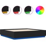 vidaXL Bedframe met LED-verlichting bewerkt hout zwart 200x200 cm