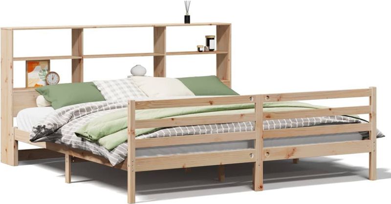 vidaXL - Bed - met - boekenkast - zonder - matras - massief - grenenhout - 180x200 - cm