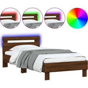 vidaXL Bedframe met hoofdbord en LED bruin eikenkleur 90x190 cm