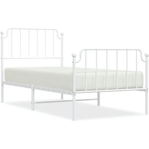 vidaXL Bedframe met hoofd- en voeteneinde metaal wit 90x200 cm