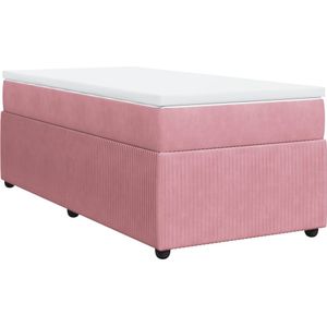 vidaXL Boxspring met matras fluweel roze 100x200 cm