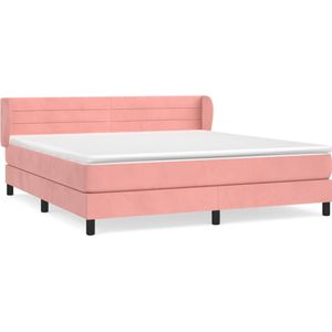 vidaXL Boxspring met matras fluweel roze 180x200 cm