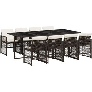 vidaXL 9-delige Tuinset met kussens poly rattan bruin