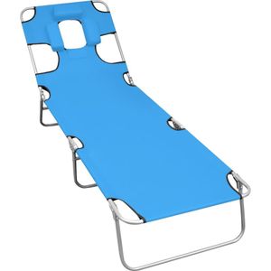 vidaXL Ligbed inklapbaar met hoofdkussen staal turquoiseblauw