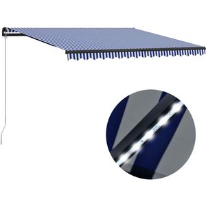 vidaXL-Luifel-handmatig-uittrekbaar-met-LED-450x300-cm-blauw-en-wit