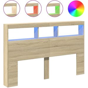 vidaXL Hoofdbordkast met LED-verlichting 160x17x102 cm sonoma eiken