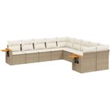 vidaXL 10-delige Loungeset met kussens poly rattan beige