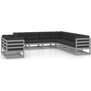 vidaXL 9-delige Loungeset met kussens massief grenenhout grijs
