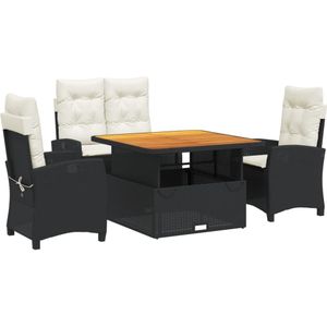 vidaXL 4-delige Tuinset met kussens poly rattan zwart