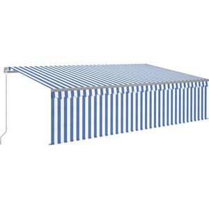 vidaXL Luifel handmatig uittrekbaar met rolgordijn 5x3 m blauw en wit