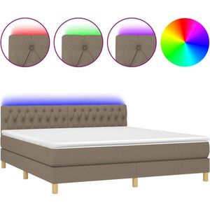 vidaXL Boxspring met matras en LED stof taupe 160x200 cm