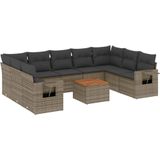 vidaXL 10-delige Loungeset met kussens poly rattan grijs