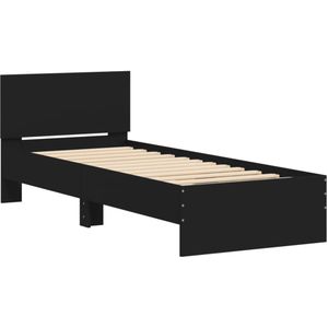 vidaXL Bedframe met hoofdbord bewerkt hout zwart 75x190 cm