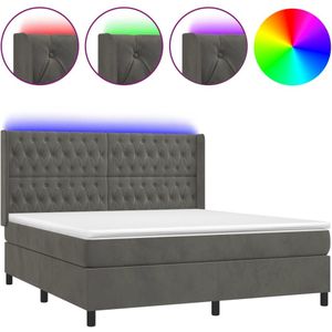 vidaXL Boxspring met matras en LED fluweel donkergrijs 180x200 cm