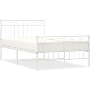 vidaXL Bedframe met hoofd- en voeteneinde metaal wit 107x203 cm