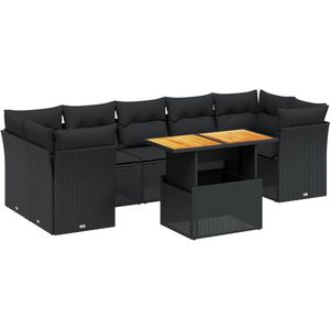 vidaXL 8-delige Loungeset met kussens poly rattan zwart